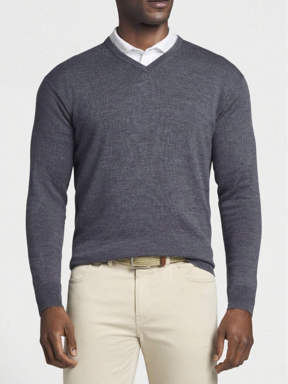 Peter Millar Men's Charcoal Crown Soft Merino Wool/Silk V-Neck Sweater Size XL